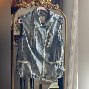 Rebecca Taylor Blue Denim Sleeveless Assymetrical Zippered Front Moto Vest